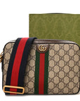 GG Supreme Monogram Textured Dollar Calfskin Web Ophidia Wristlet Shoulder Bag Beige Ebony New Acero