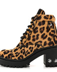 Cavallino Calf Hair Leopard Lace Up Boots 37.5 Miele