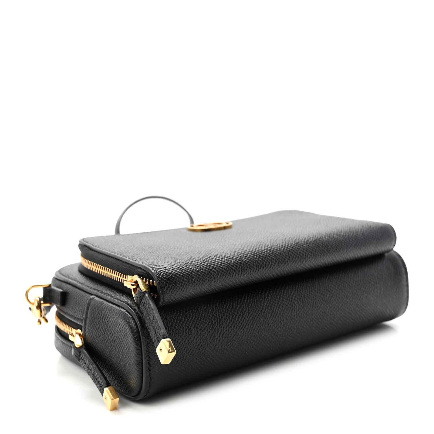 Grained Calfskin Caro Double Pouch Black