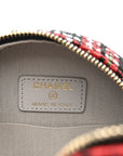Tweed Quilted CHNL 19 Round Clutch With Chain  Red Black White Green