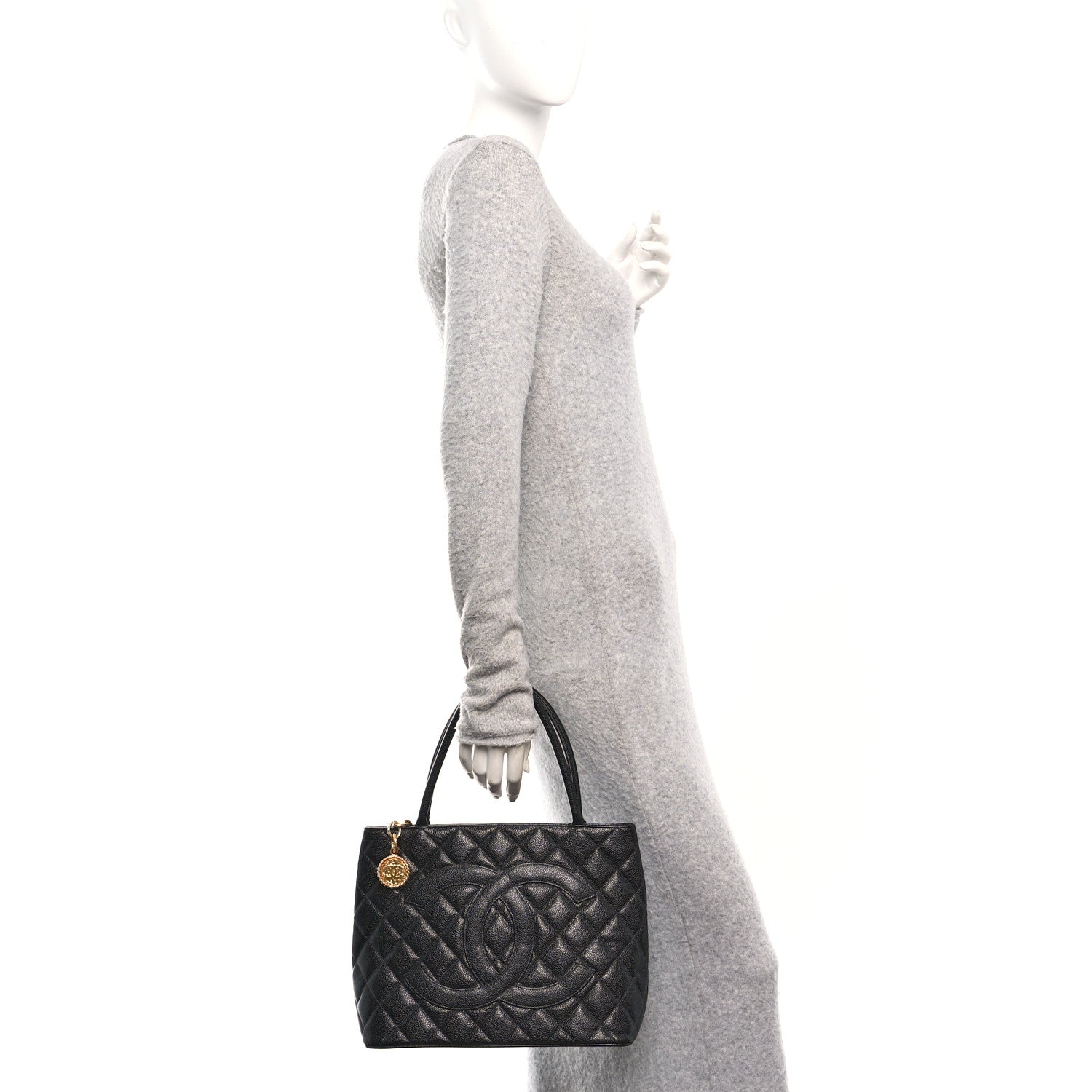 Caviar Quilted Medallion Tote Black