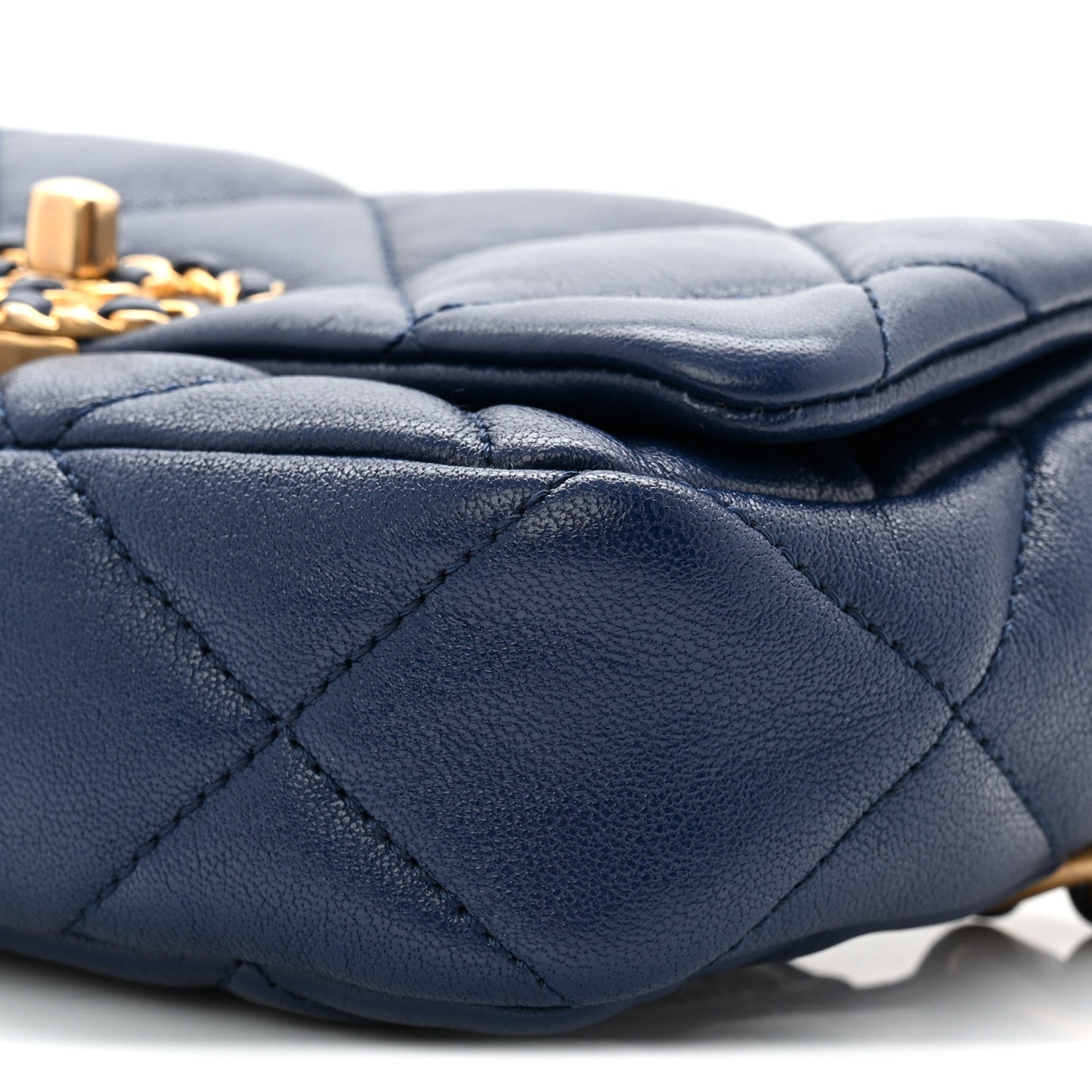 Goatskin Quilted CHNL 19 Waist Bag Dark Blue