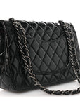 Distressed Patent Quilted Medium Double Flap Black