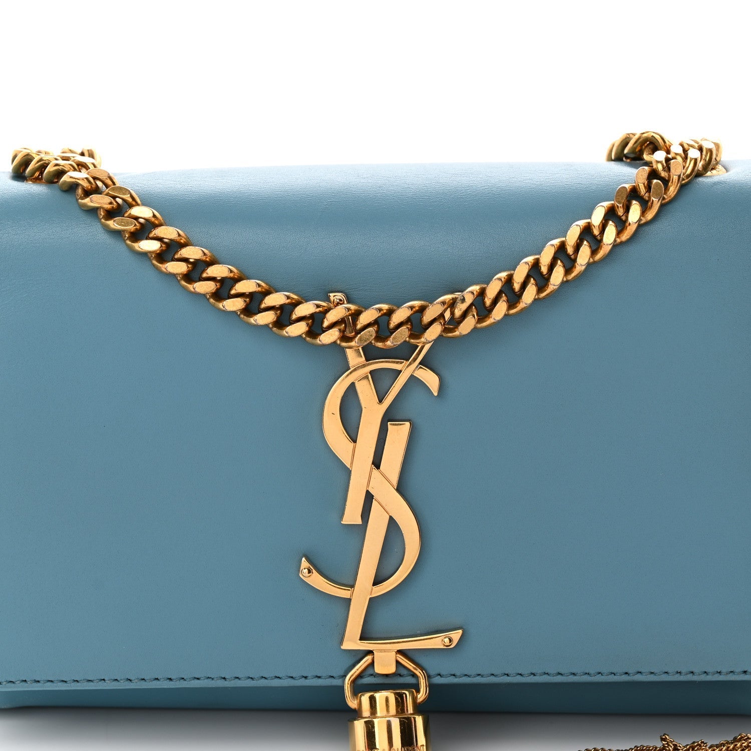 Smooth Calfskin Small Classic Monogram Kate Tassel Satchel Turquoise