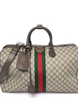 GG Supreme Monogram Textured Dollar Calfskin Web Medium Savoy Duffle Bag Beige Dark Brown