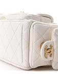 Shiny Lambskin Quilted Trendy Pockets Hobo White