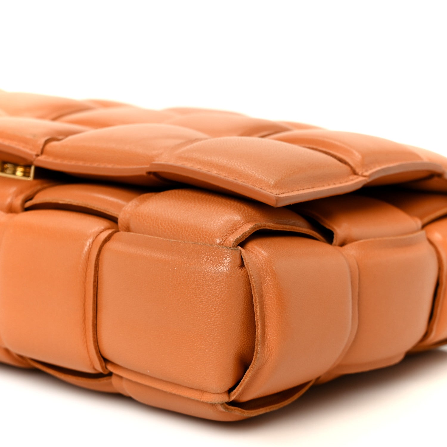Lambskin Maxi Intreccio Padded Chain Cassette Crossbody Bag Caramel