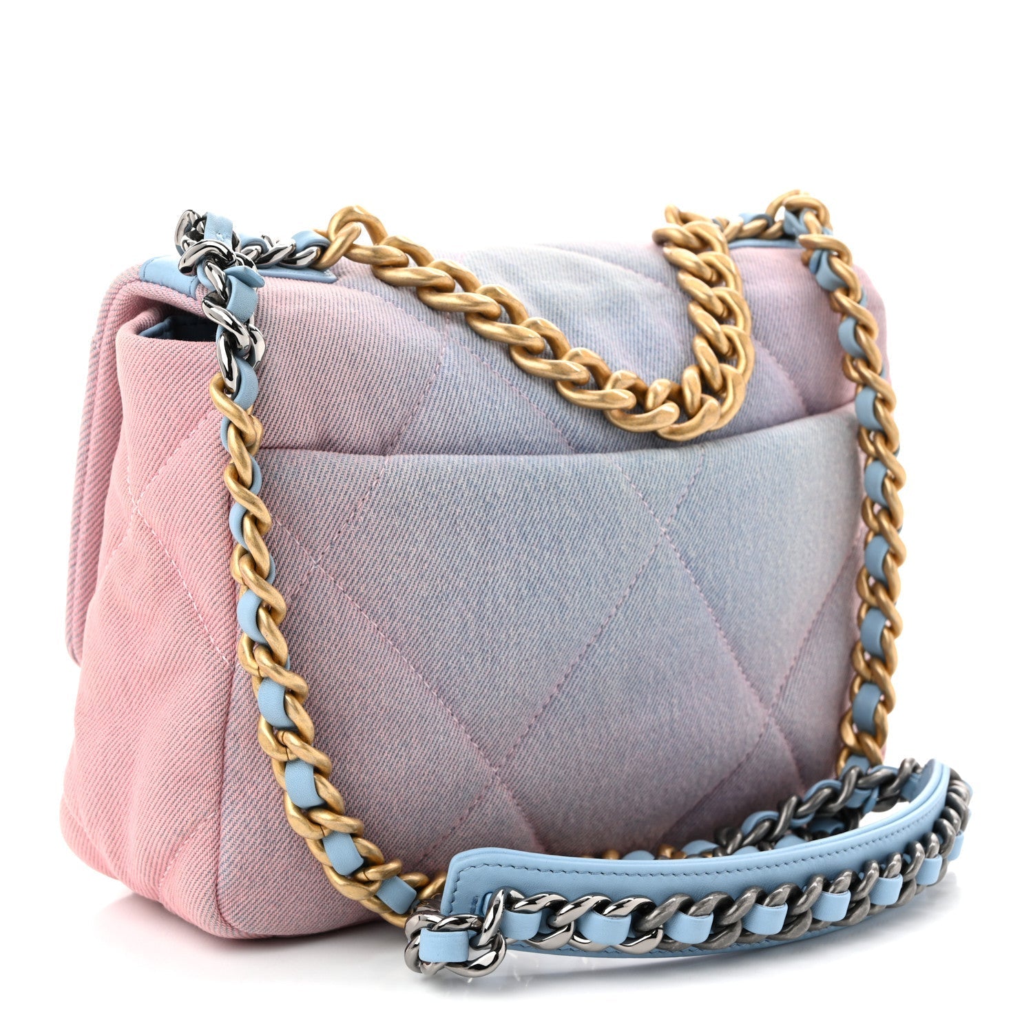 Denim Quilted Medium CHNL 19 Flap Blue Pink