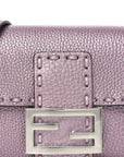 Metallic Cuoio Roma Sellerissima Nappa Sintetica Tape Stitch Mini Baguette Rosa Placca Argento