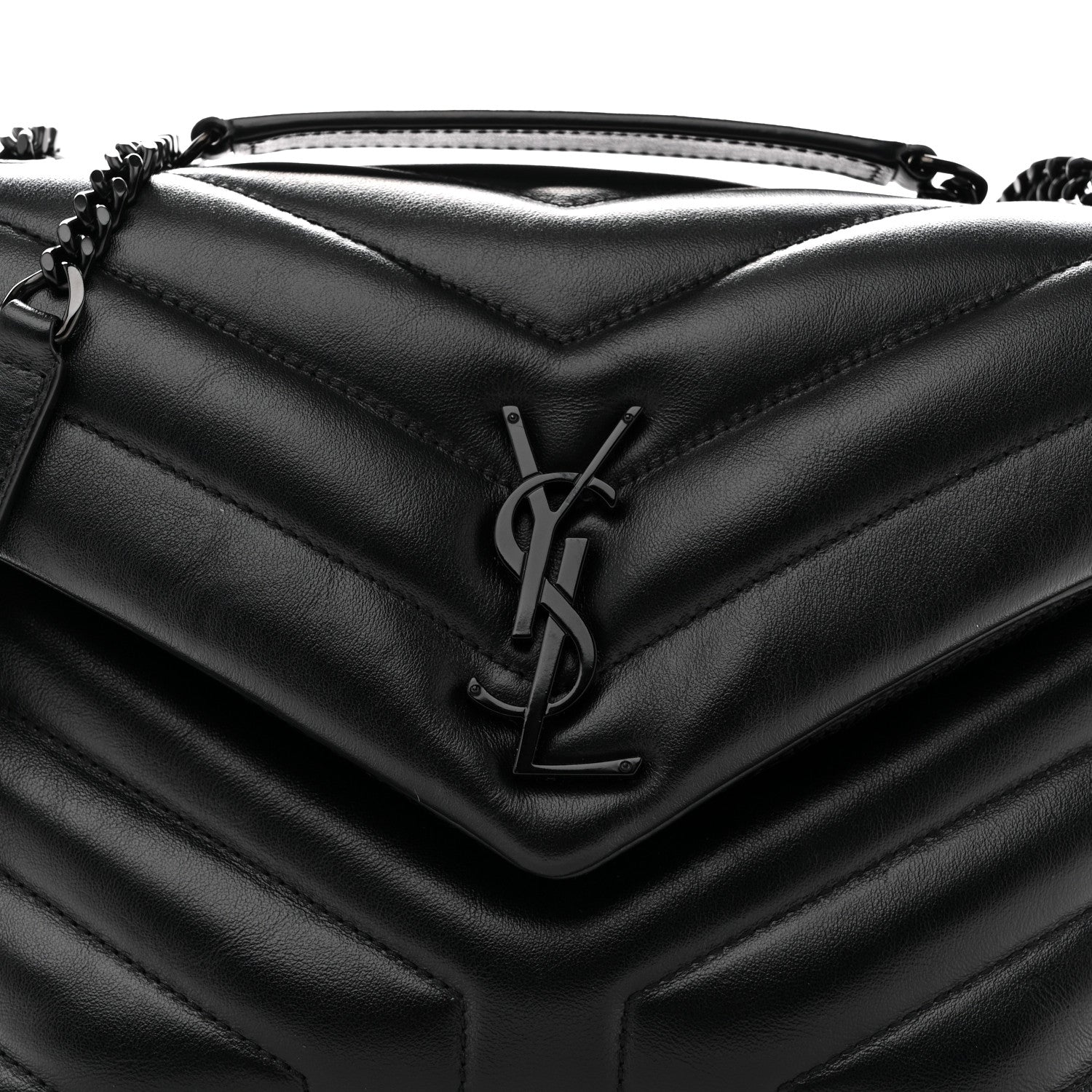 Calfskin Y Quilted Monogram Monochrome Small Loulou Chain Satchel Black