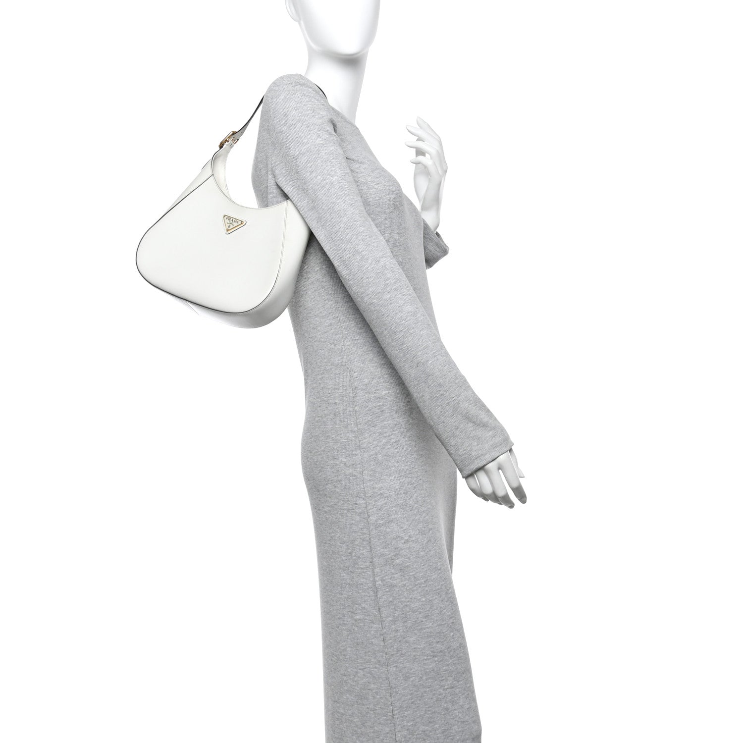 Brushed Calfskin Cleo Adjustable Strap Shoulder Bag White