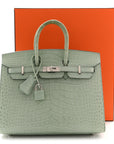 Matte Alligator Birkin Sellier 25 Vert D'eau