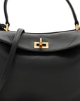 Natural Smooth Calfskin Mini Rodeo Top Handle Handbag Black