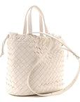 Calfskin Intrecciato Small Castello Bucket Bag White