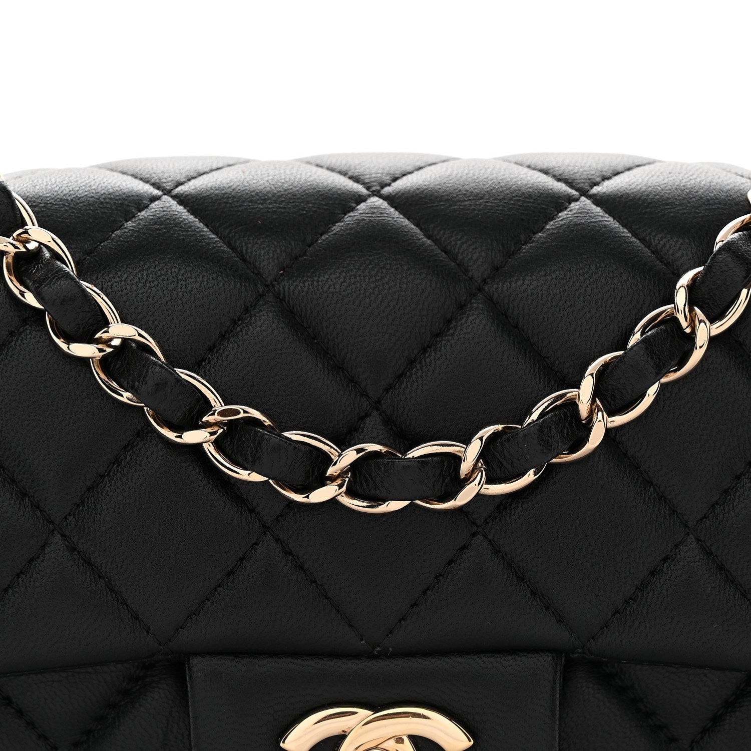 Lambskin Quilted Mini Rectangular Flap Black