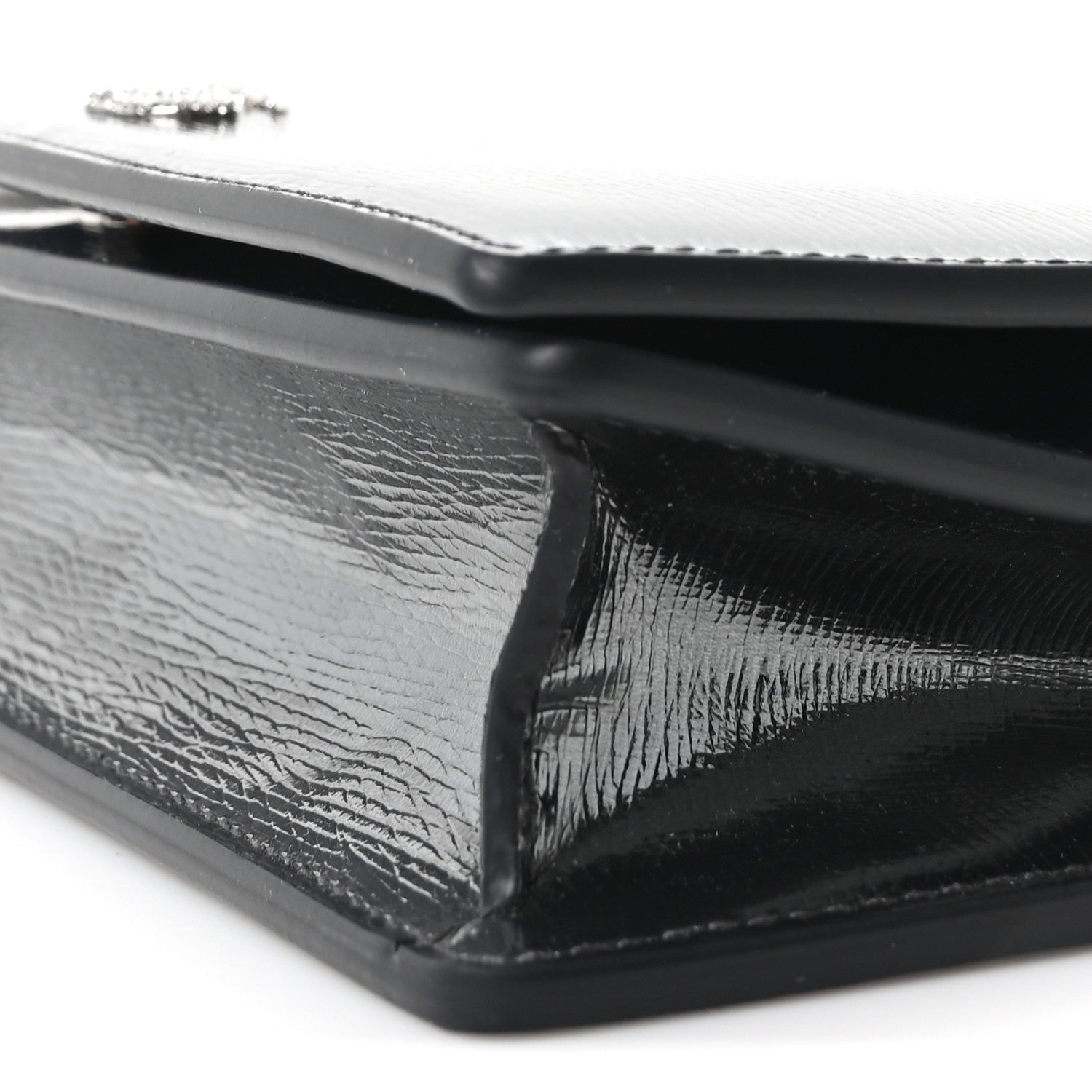 Textured Patent Bi-color GG Marmont Wallet on Chain  Silver Blue