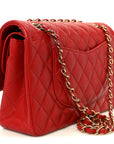 Lambskin Quilted Medium Double Flap Red