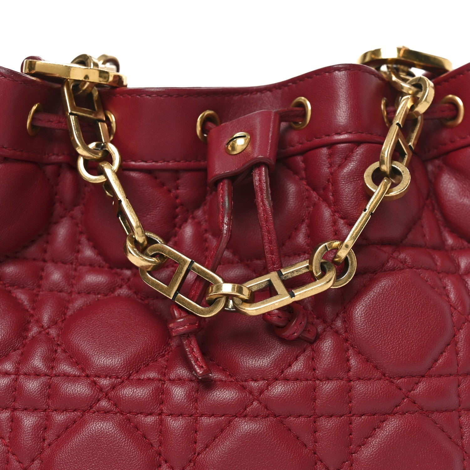 Lambskin Cannage Miss D1OR Bucket Bag Cherry Red