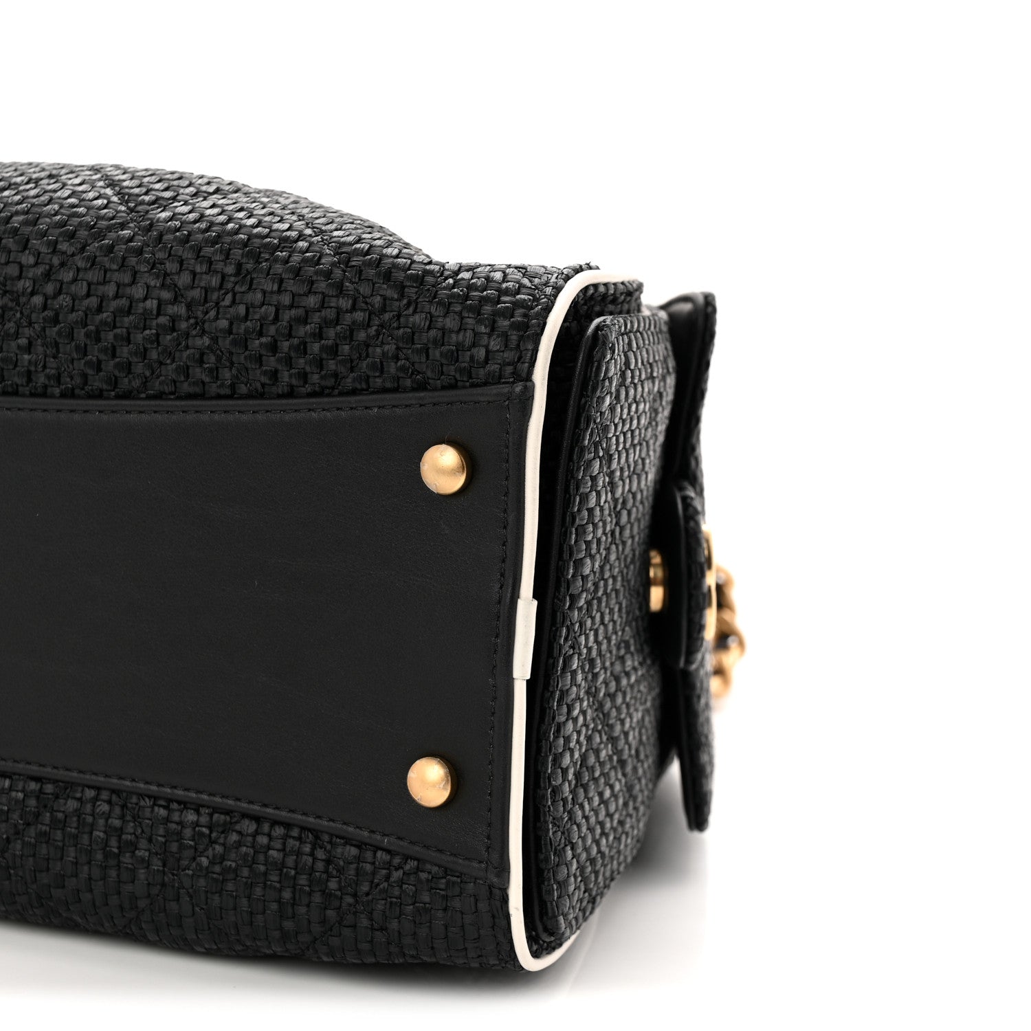 Braided Raffia Calfskin Small CHNL 25 Handbag Black White