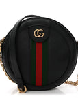 Grained Calfskin Web Mini Ophidia Round Shoulder Bag Black