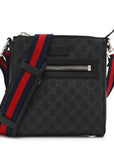 GG Supreme Monogram Web Small Flat Messenger Bag Black Grey