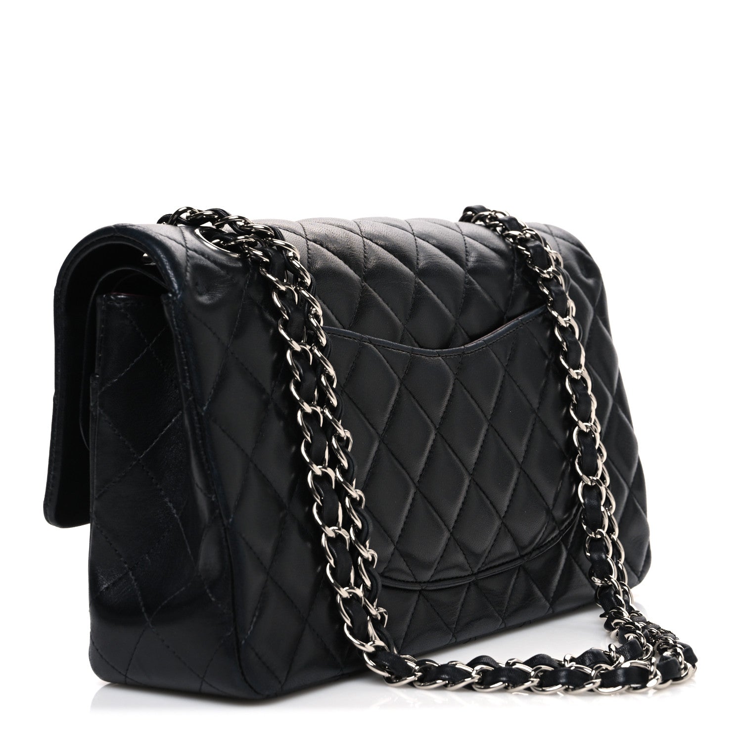 Lambskin Quilted Medium Double Flap Black