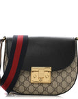 GG Supreme Monogram Web Medium Padlock Messenger Shoulder Bag Black
