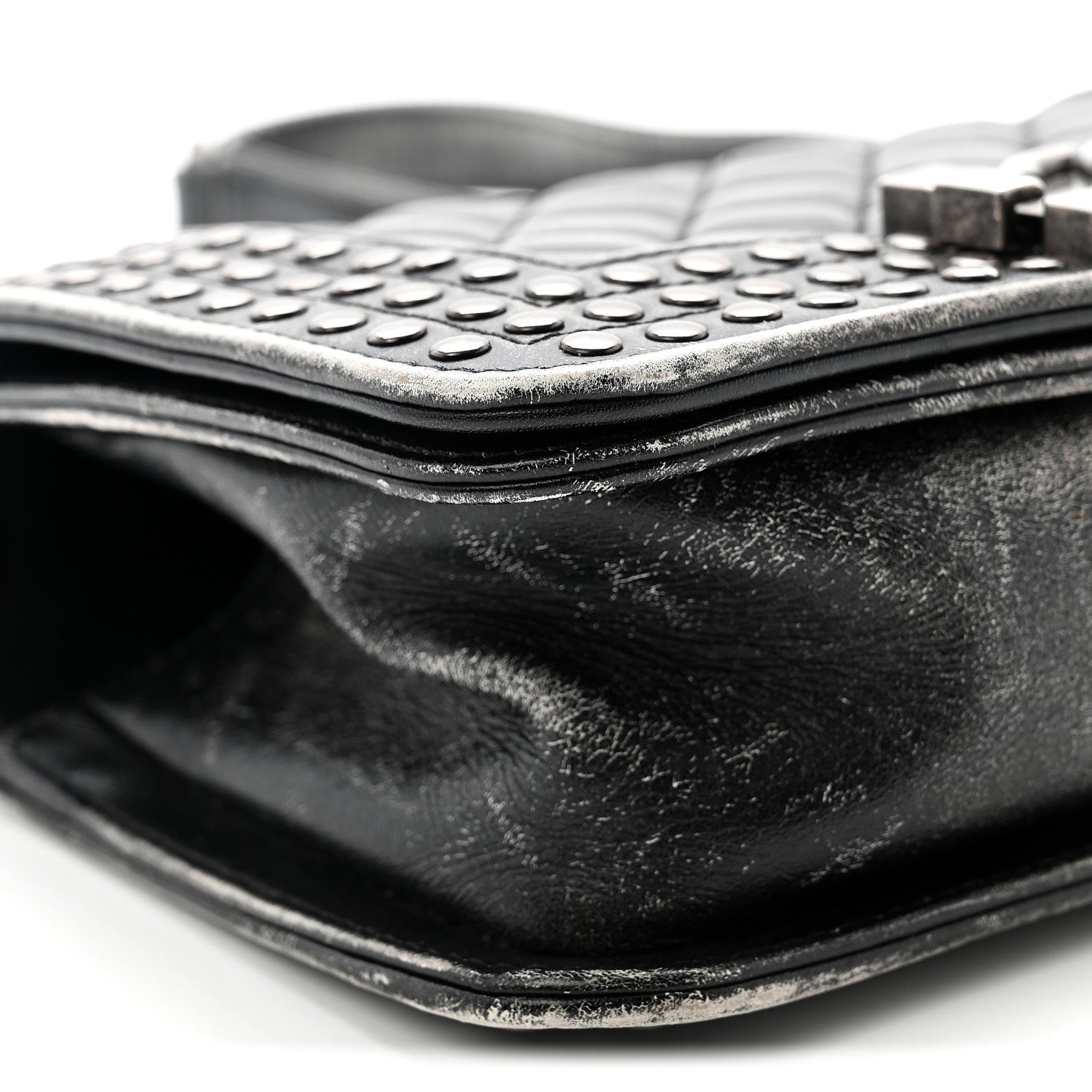 Faded Calfskin Quilted Small Studded Boy Flap Grey