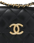 Calfskin Quilted Perfect Fit Coin Purse With Chain Black