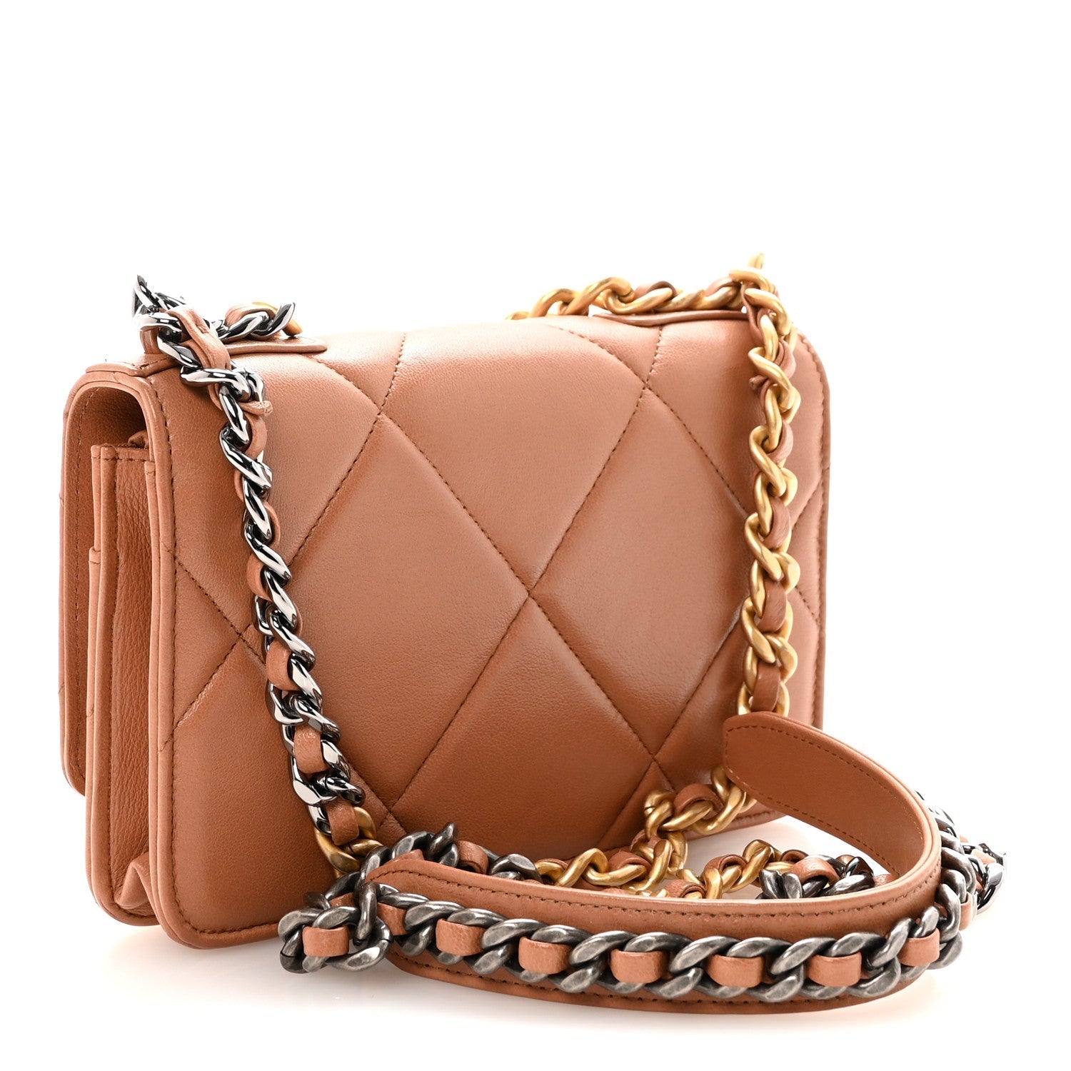 Lambskin Quilted CHNL 19 Wallet On Chain WOC Brown