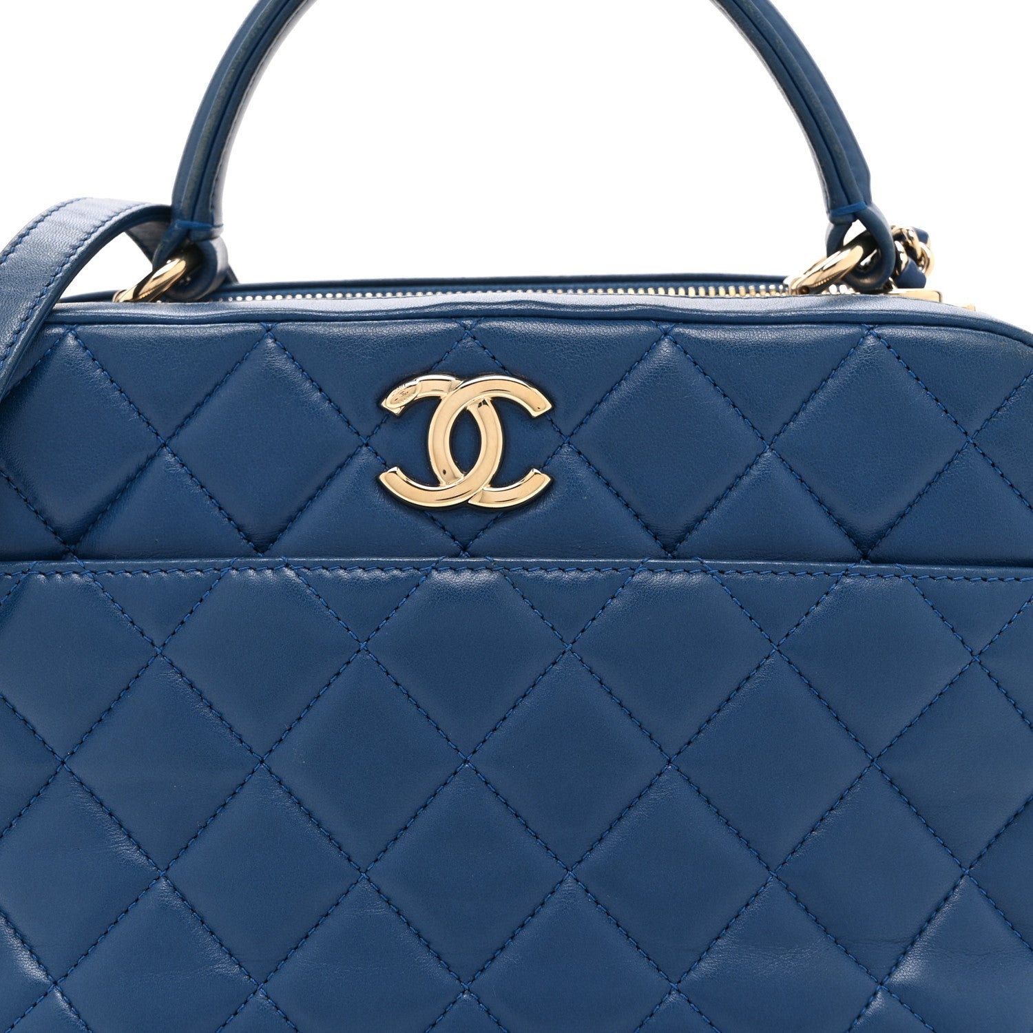 Lambskin Quilted Medium Trendy CC Bowling Bag Blue