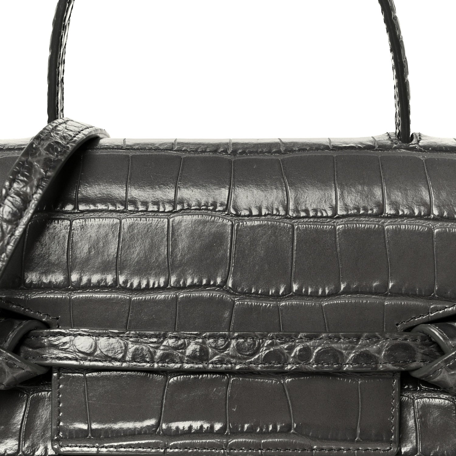 Calfskin Crocodile Embossed Nano Belt Bag Grey