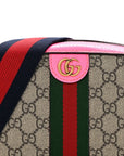 GG Supreme Monogram Textured Dollar Calfskin Web Ophidia Small Crossbody Bag Beige Ebony Fuchsia