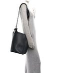 Smooth Calfski Large Woven Pebble Bucket Bag Black