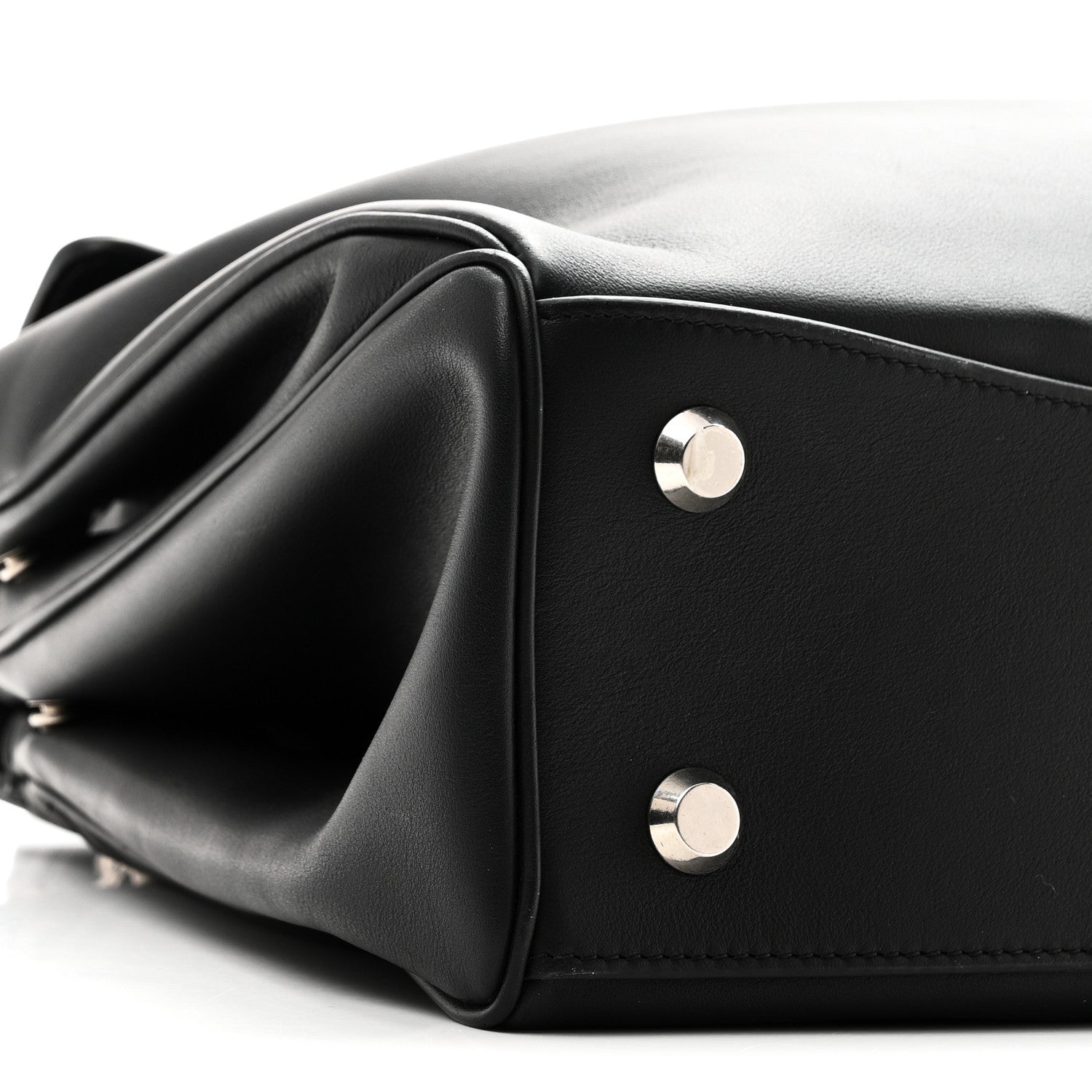 Natural Smooth Calfskin Medium Rodeo Top Handle Handbag Black