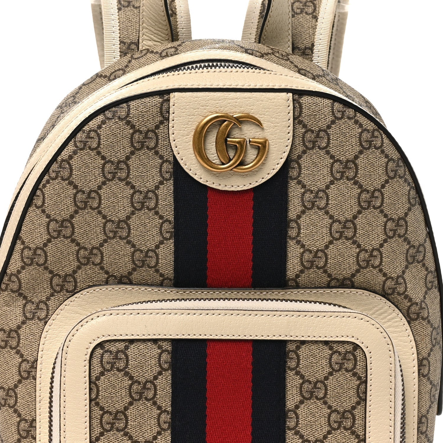 GG Supreme Monogram Textured Calfskin Web Small Ophidia Day Backpack Beige Ebony Mystic White