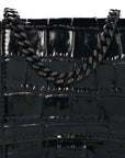 Shiny Calfskin Monochrome Crocodile Embossed Hourglass Chain Bag Black