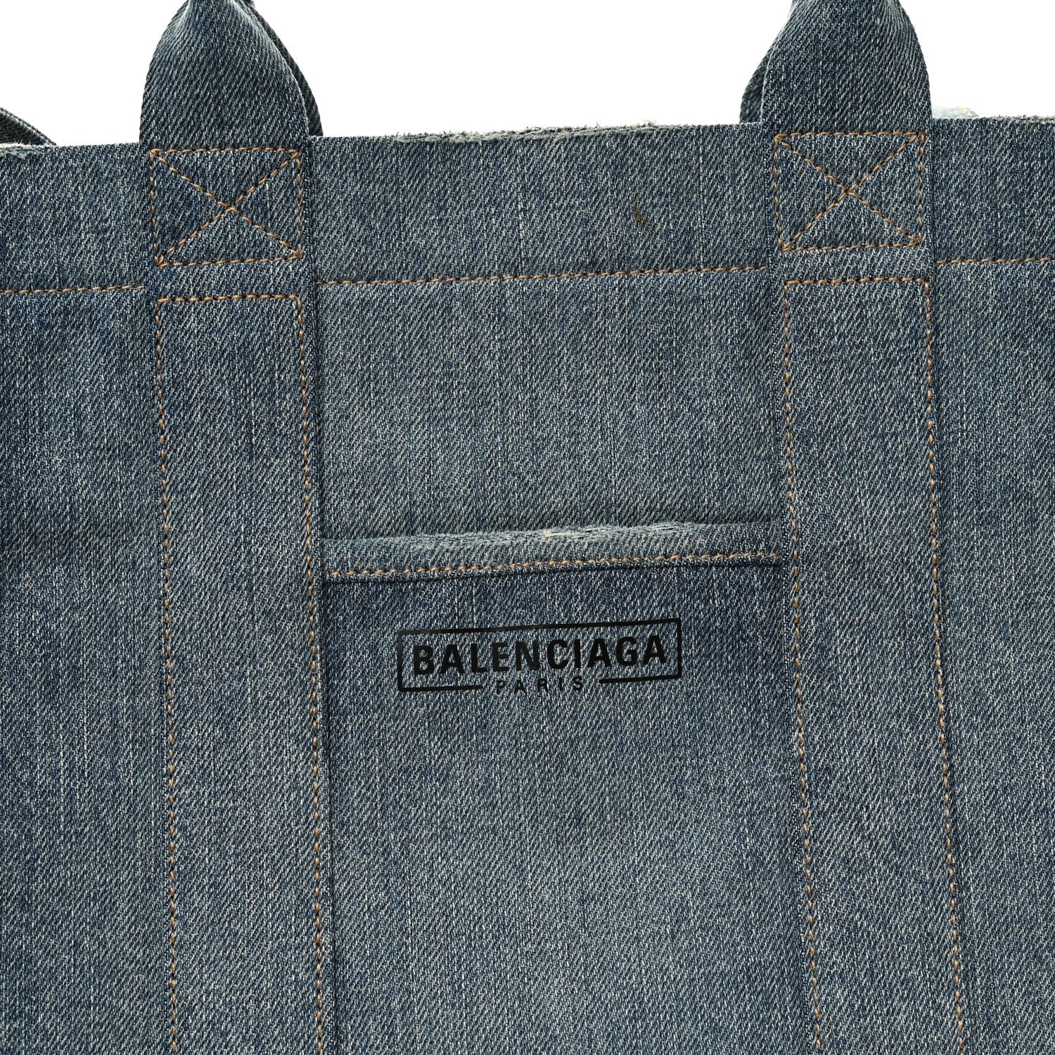 Washed Frayed Denim Logo Medium Hardware Tote Blue