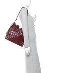 Shiny Crumpled Calfskin Quilted Medium CHNL 25 Handbag Dark Burgundy