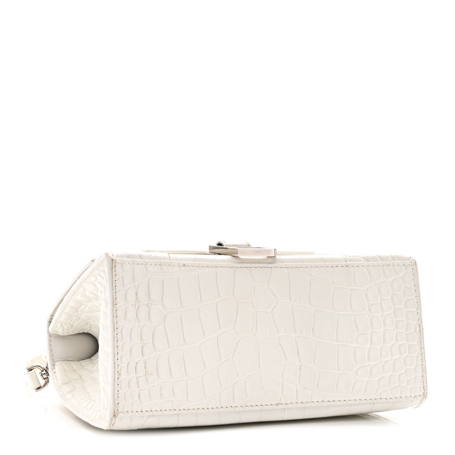 Calfskin Crocodile Embossed Small Hourglass Top Handle Bag White