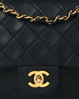 Lambskin Quilted Medium Double Flap Navy