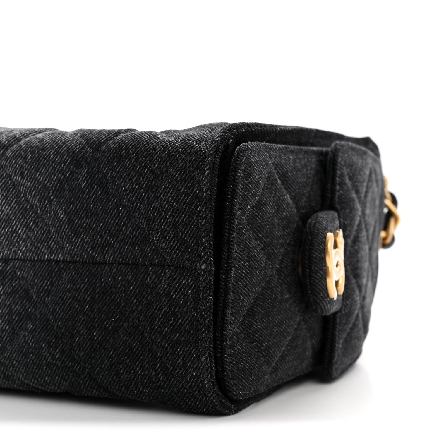 Washed Denim Quilted Mini CHNL 25 Handbag Black
