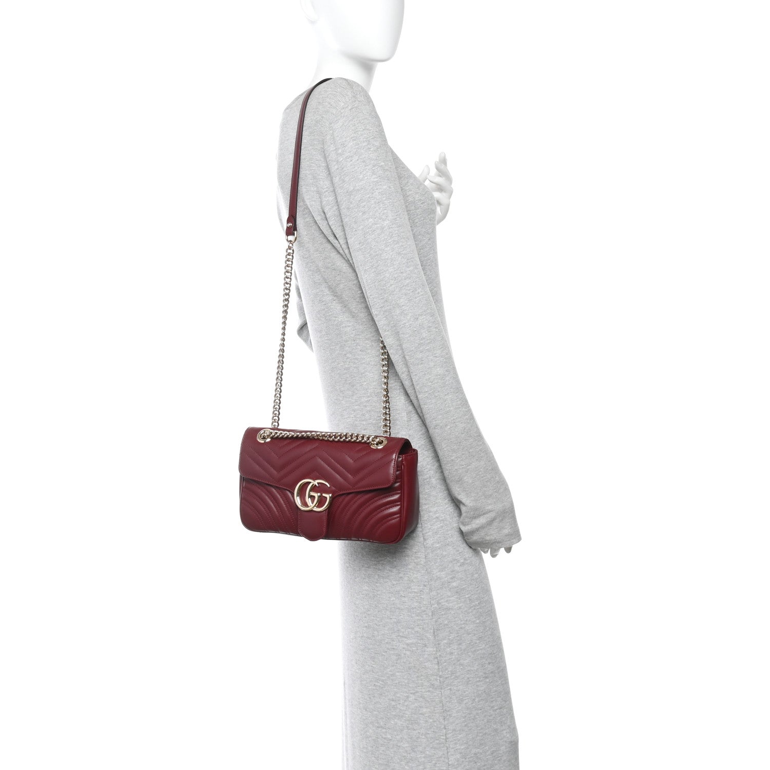 Calfskin Matelasse Small GG Marmont Shoulder Bag Rosso Ancora Red