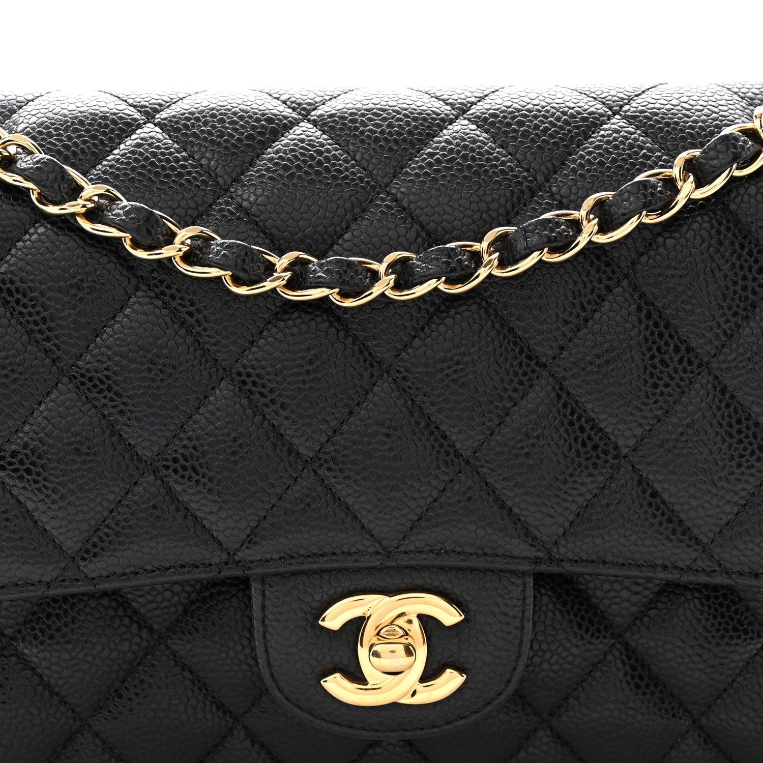 Caviar Quilted Medium Double Flap Black