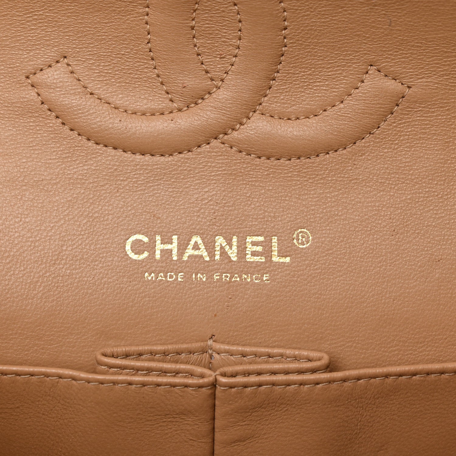 Caviar Quilted Medium Double Flap Beige