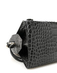 Shiny Supple Calfskin Crocodile Embossed Neo Classic Silver Hardware S City Dark Grey
