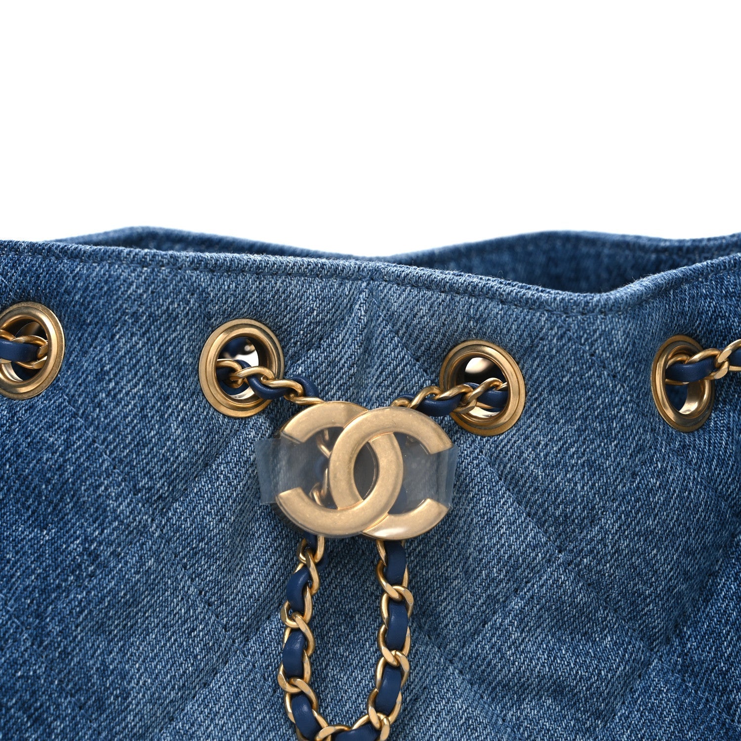 Washed Denim Quilted Mini CHNL 25 Handbag Blue