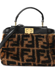 Shearling Nappa Macro FF 1974 Mini Peekaboo Iconic Satchel Tobacco Black