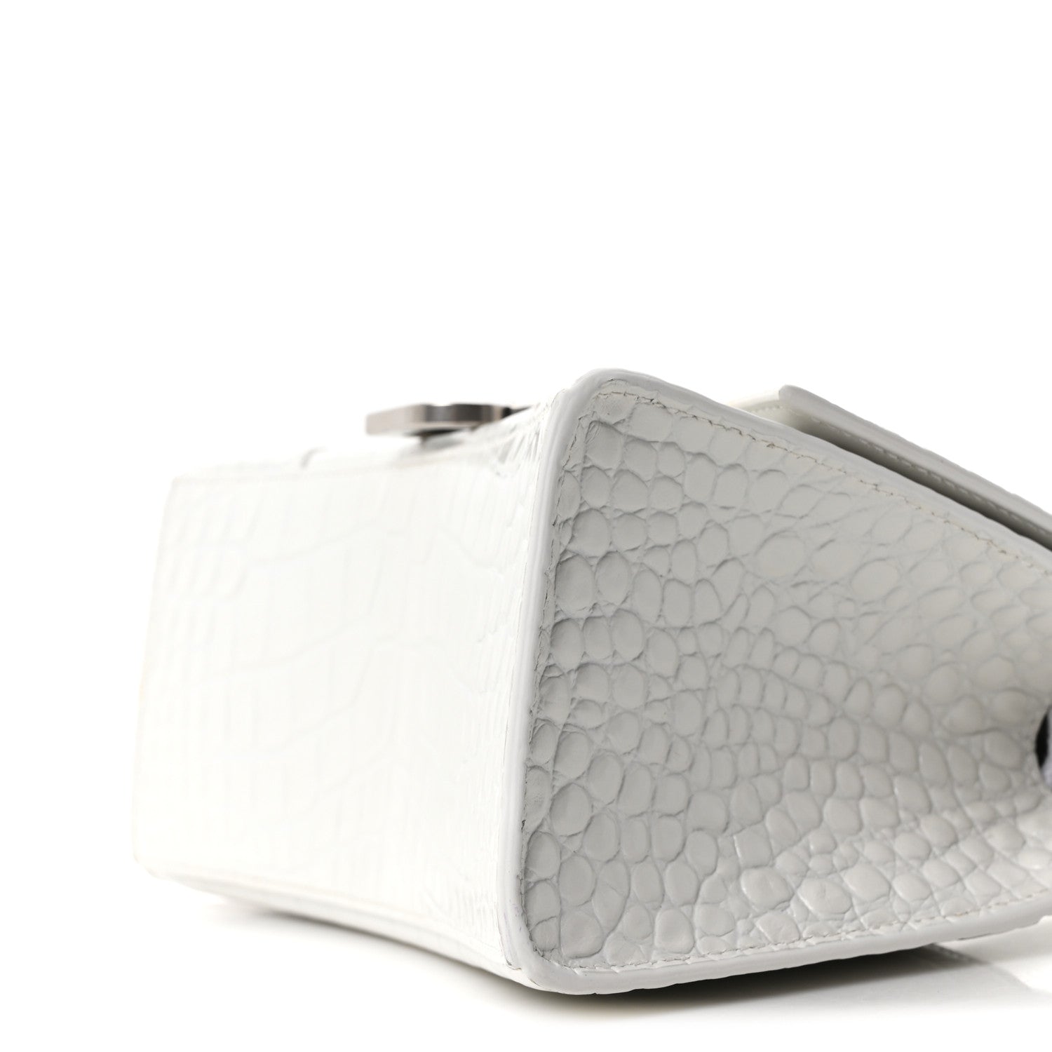 Shiny Calfskin Crocodile Embossed Small Hourglass Top Handle Bag White