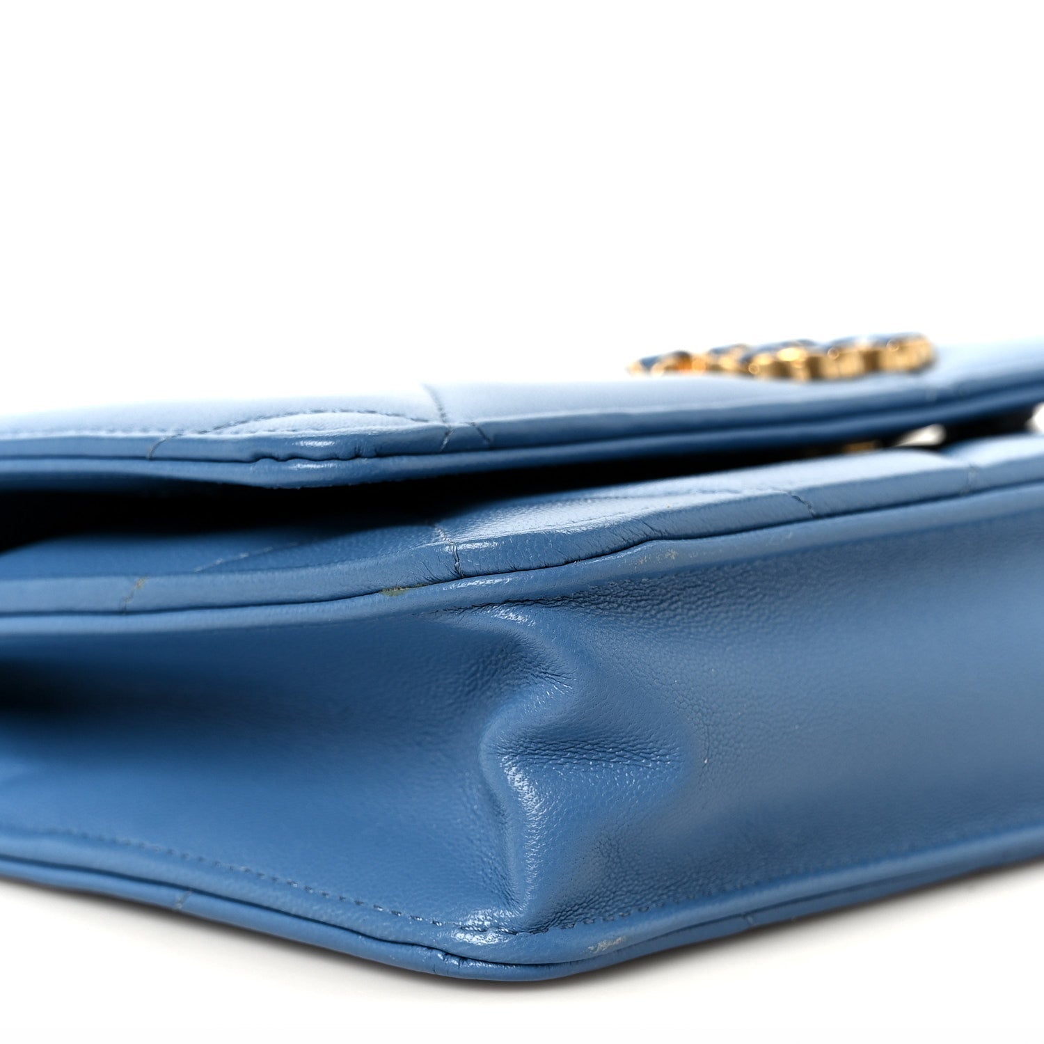 Lambskin Quilted CHNL 19 Wallet On Chain WOC Blue